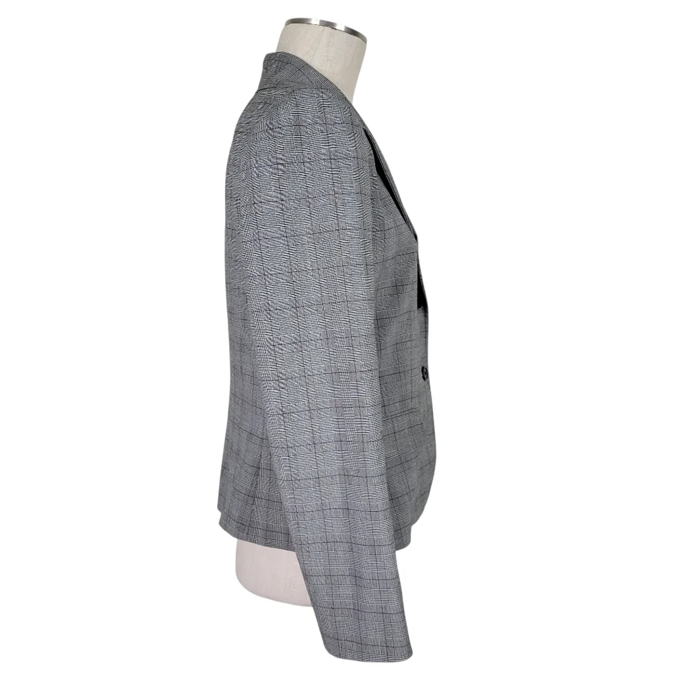 Tahari ASL Blazer Size 10 Gray Black Purple Glen Plaid Flap Pockets 2 Button
